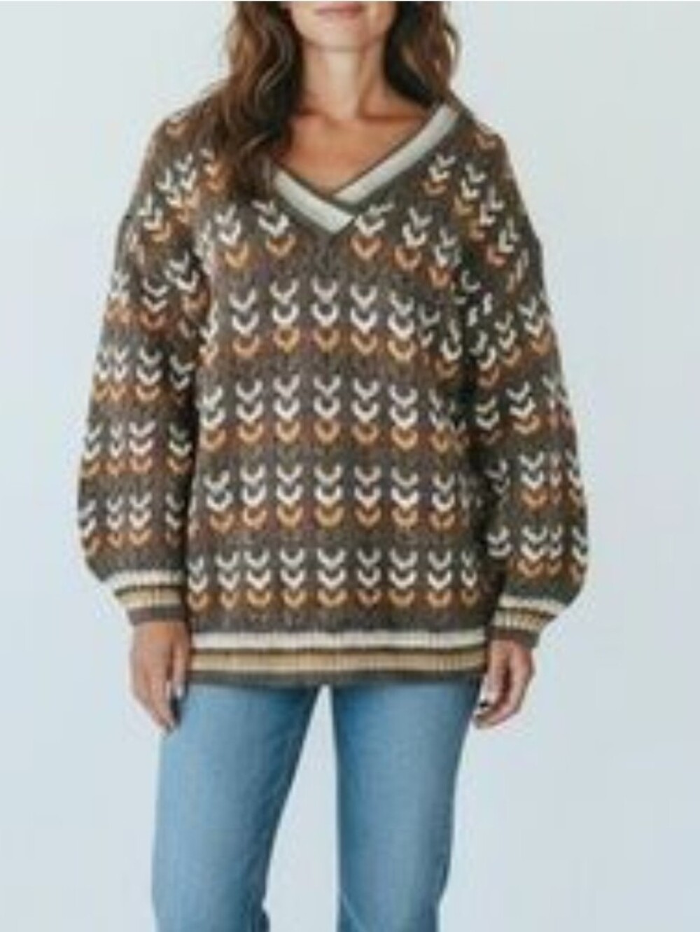 Listicle Multicolor Cable Knit Oversized V-Neck Sweater M